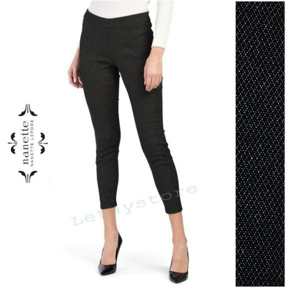 NWT Nanette Lepore Houndstooth Metallic Shimmer Stretch Skinny Dress Pants